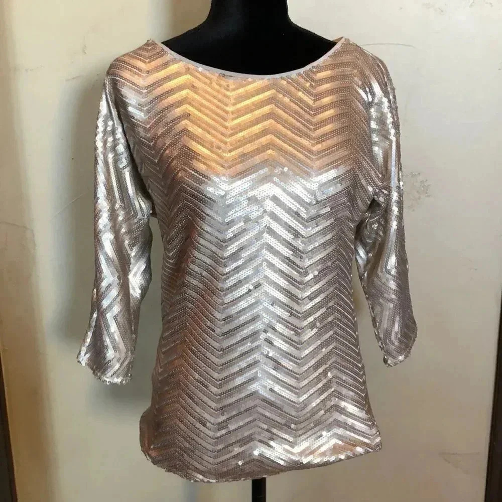 New Year's Eve White House / Black House Sequin shirt Tri-colored sequin party